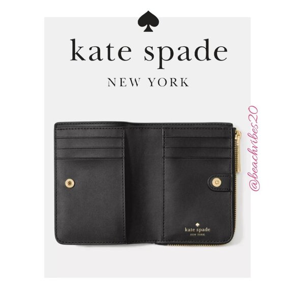 KATE SPADE Spade Flower Small L-zip Wallet Black Flower NWT O-397 - Picture 2 of 4
